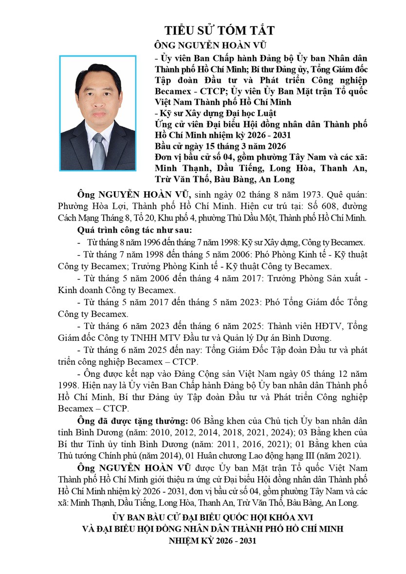 Tóm tắt tiểu sử ông Nguyễn Hoàn Vũ ứng cử Hội đồng nhân dân TP. Hồ Chí Minh Khóa XI - Ảnh 1.