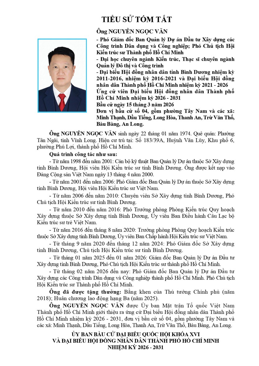Tóm tắt tiểu sử ông Nguyễn Ngọc Văn ứng cử Hội đồng nhân dân TP. Hồ Chí Minh Khóa XI - Ảnh 1.