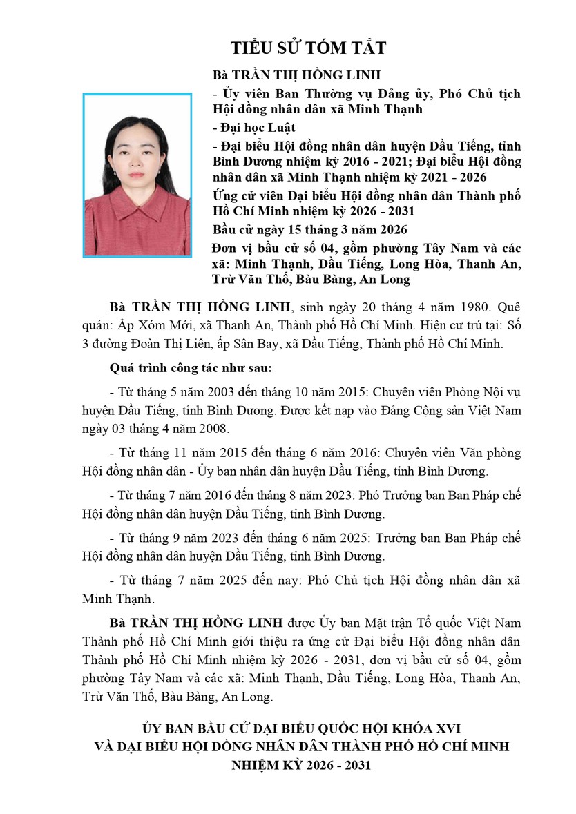 Tóm tắt tiểu sử bà Trần Thị Hồng Linh ứng cử Hội đồng nhân dân TP. Hồ Chí Minh Khóa XI - Ảnh 1.