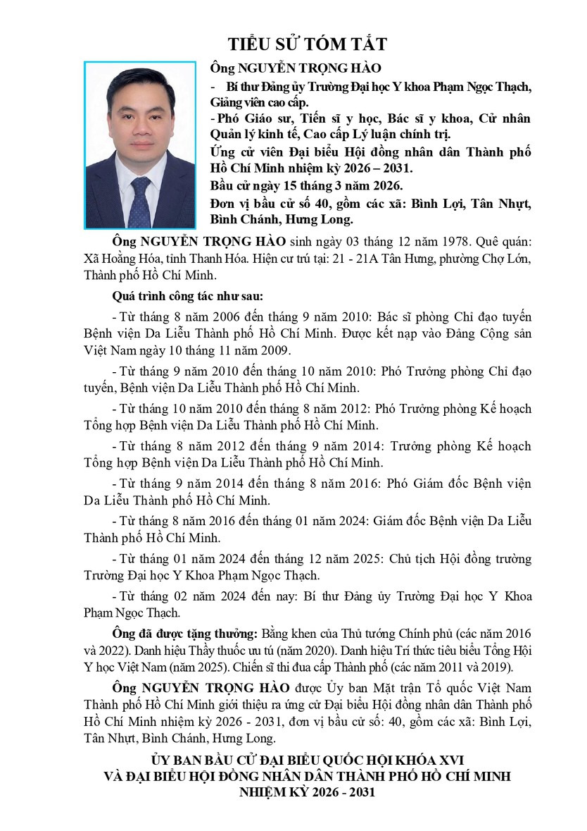 Tóm tắt tiểu sử ông Nguyễn Trọng Hào ứng cử Hội đồng nhân dân TP. Hồ Chí Minh Khóa XI - Ảnh 1.