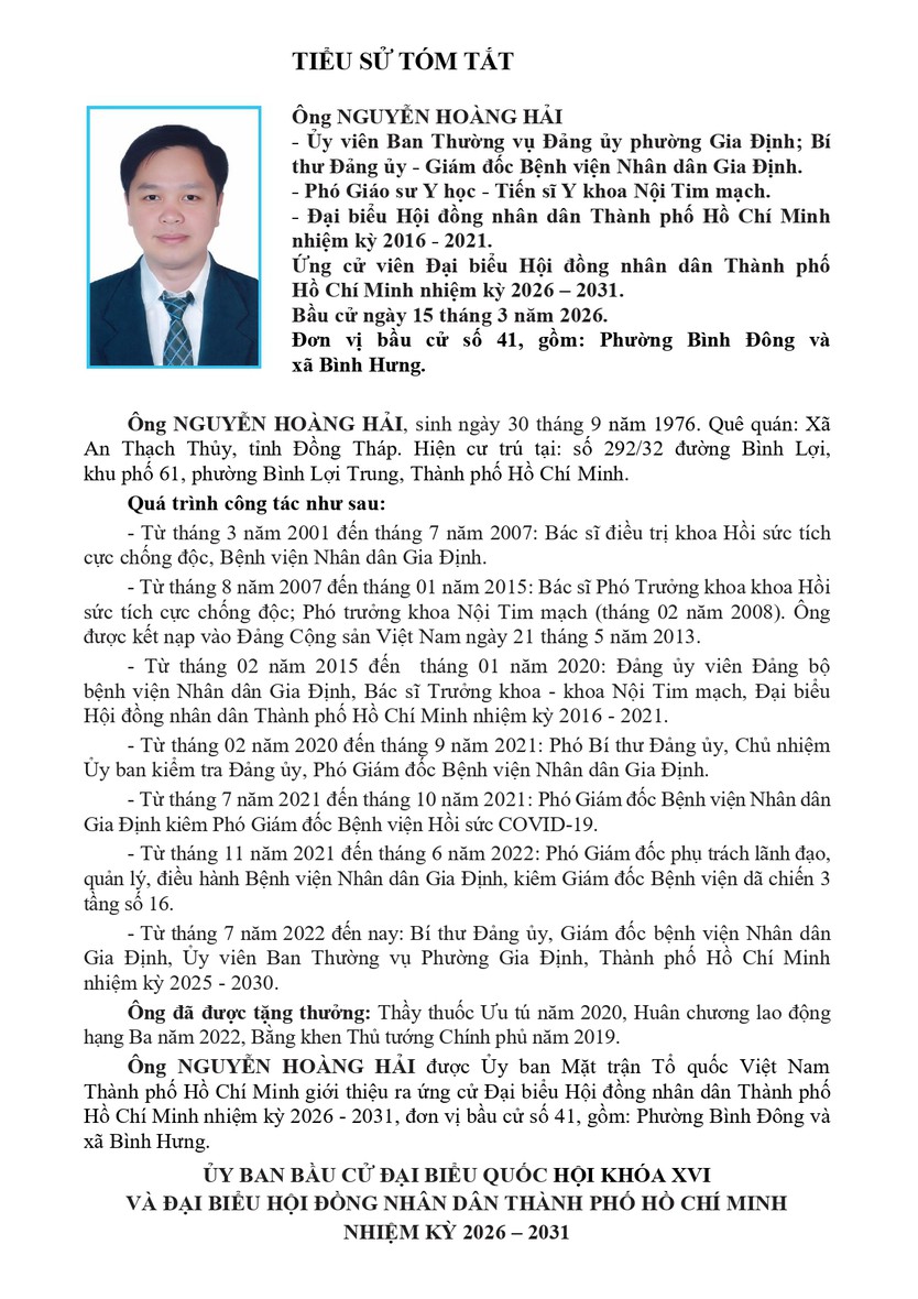 Tóm tắt tiểu sử ông Nguyễn Hoàng Hải ứng cử Hội đồng nhân dân TP. Hồ Chí Minh Khóa XI - Ảnh 1.