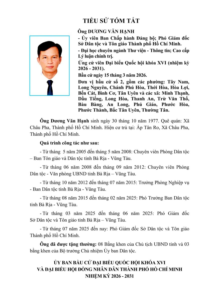 Tóm tắt tiểu sử ông Dương Văn Hạnh ứng cử Đại biểu Quốc hội Khóa XVI - Ảnh 1.