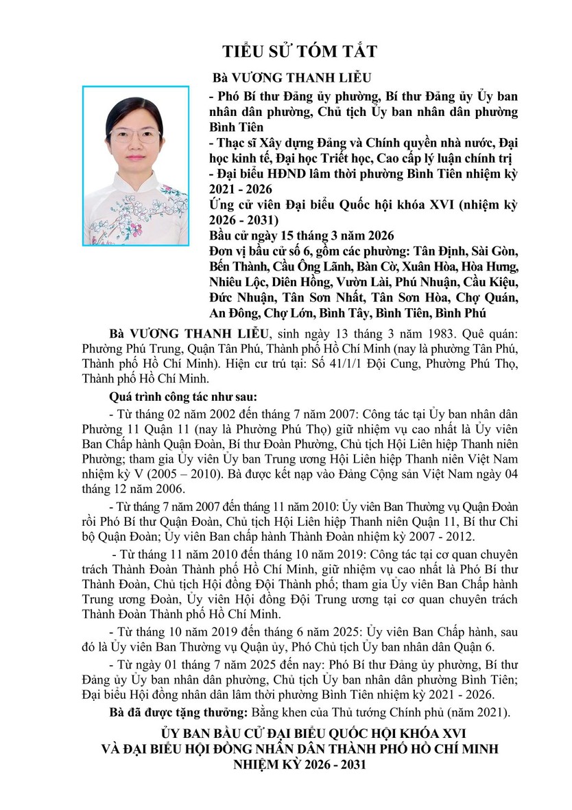 Tóm tắt tiểu sử bà Vương Thanh Liễu ứng cử Đại biểu Quốc hội Khóa XVI - Ảnh 1.