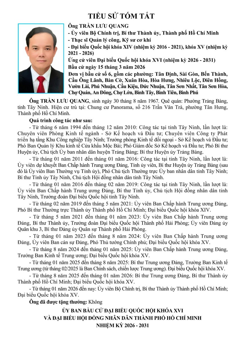 Tóm tắt tiểu sử ông Trần Lưu Quang - ứng cử viên Đại biểu Quốc hội Khóa XVI- Ảnh 1.
