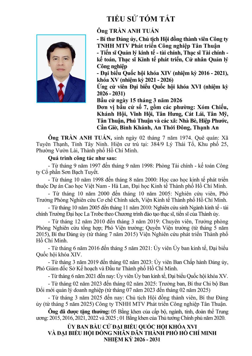 Tóm tắt tiểu sử ông Trần Anh Tuấn ứng cử Đại biểu Quốc hội Khóa XVI - Ảnh 1.