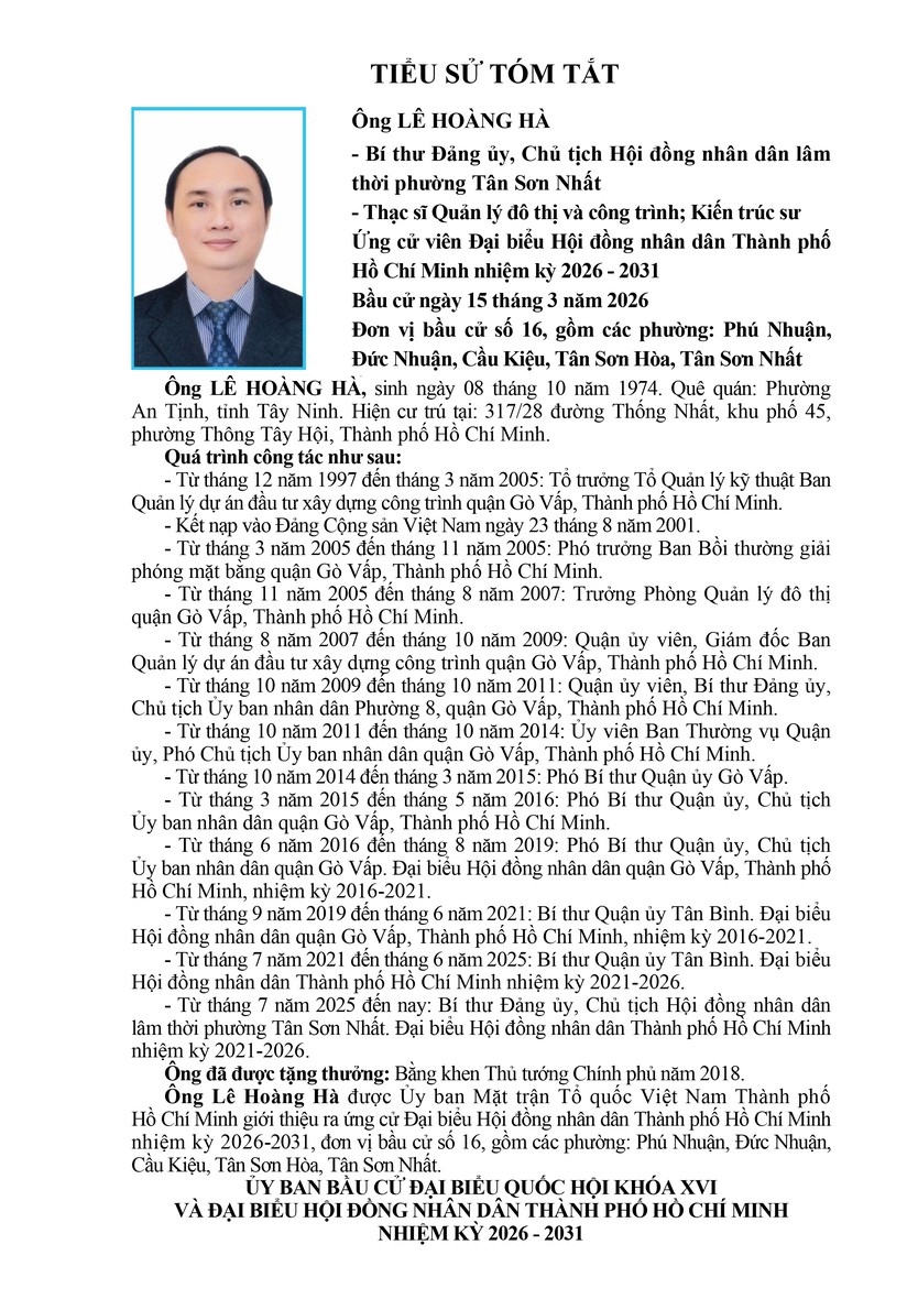 Tóm tắt tiểu sử ông Lê Hoàng Hà ứng cử Hội đồng nhân dân TP. Hồ Chí Minh Khóa XI - Ảnh 1.