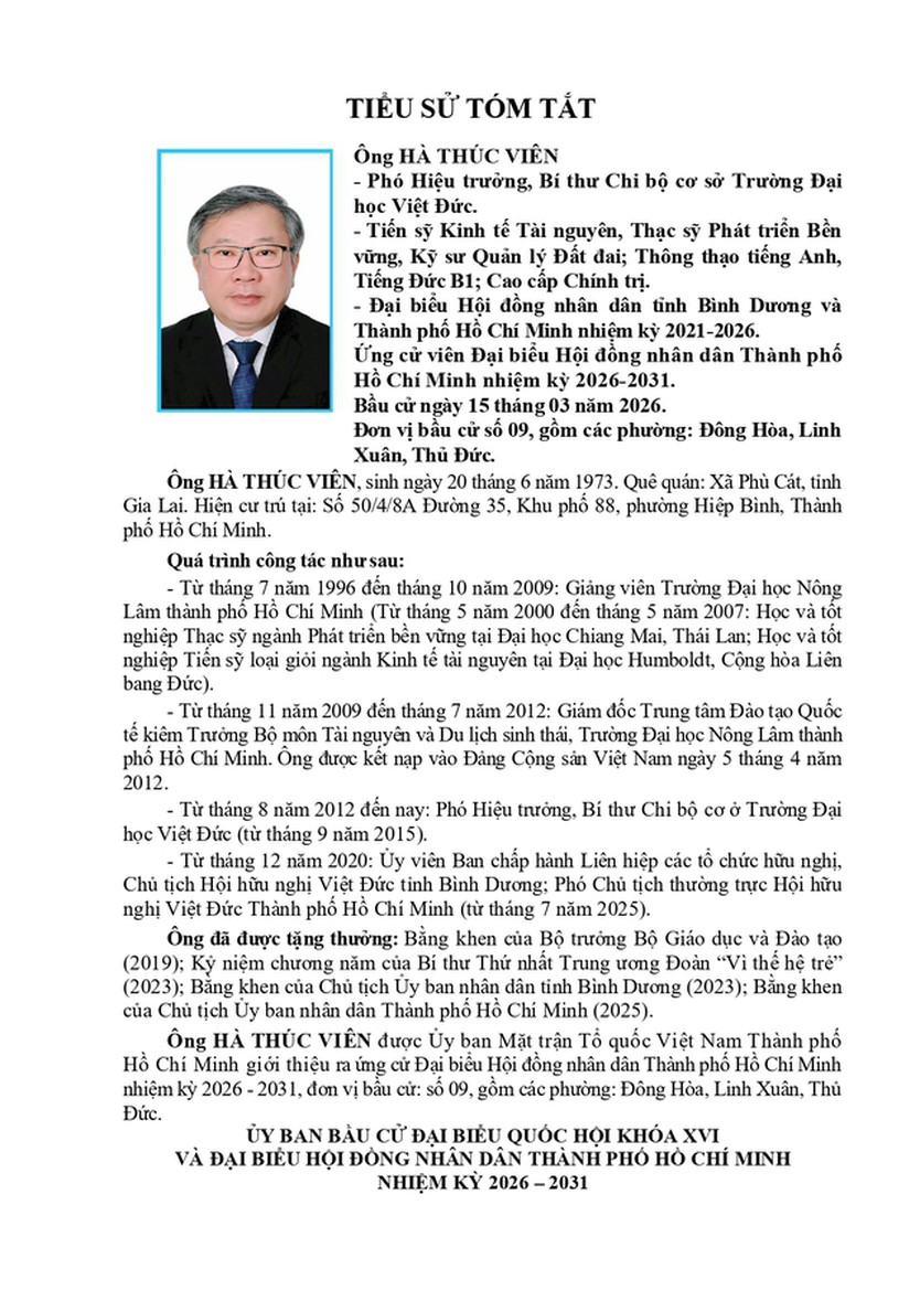 Chương trình hành động Ứng cử viên Đại biểu Hội đồng nhân dân TP. Hồ Chí Minh Khóa XI Hà Thúc Viên- Ảnh 1.