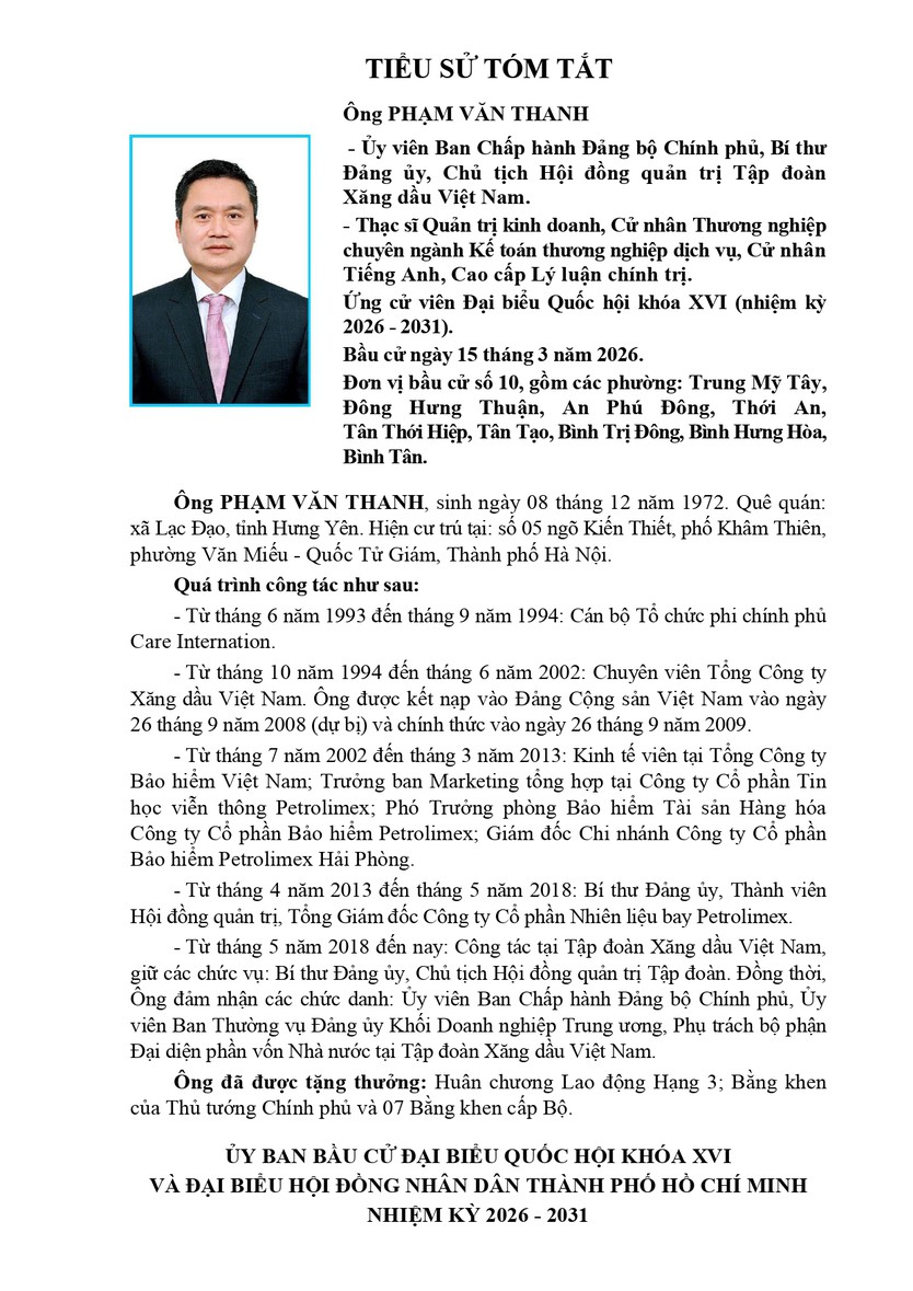Tóm tắt tiểu sử ông Phạm Văn Thanh ứng cử Đại biểu Quốc hội Khóa XVI - Ảnh 1.