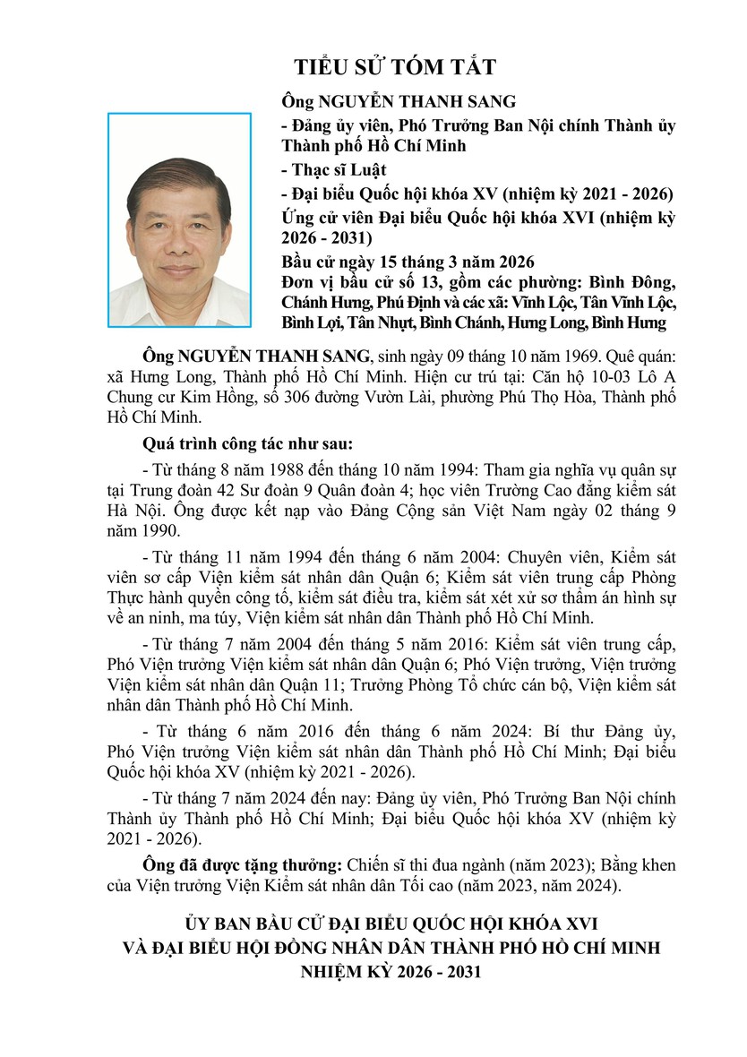 Tóm tắt tiểu sử ông Nguyễn Thanh Sang ứng cử Đại biểu Quốc hội Khóa XVI- Ảnh 1.
