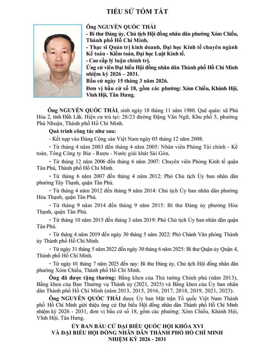 Ông Nguyễn Quốc Thái trúng cử Đại biểu Hội đồng nhân dân TP. Hồ Chí Minh Khóa XI nhiệm kỳ 2026 - 2031 - Ảnh 3.