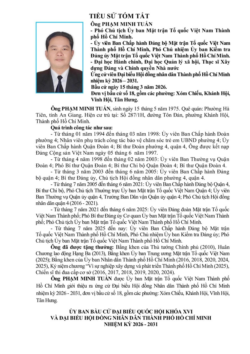 Ông Phạm Minh Tuấn trúng cử Đại biểu Hội đồng nhân dân TP. Hồ Chí Minh Khóa XI nhiệm kỳ 2026 - 2031 - Ảnh 1.