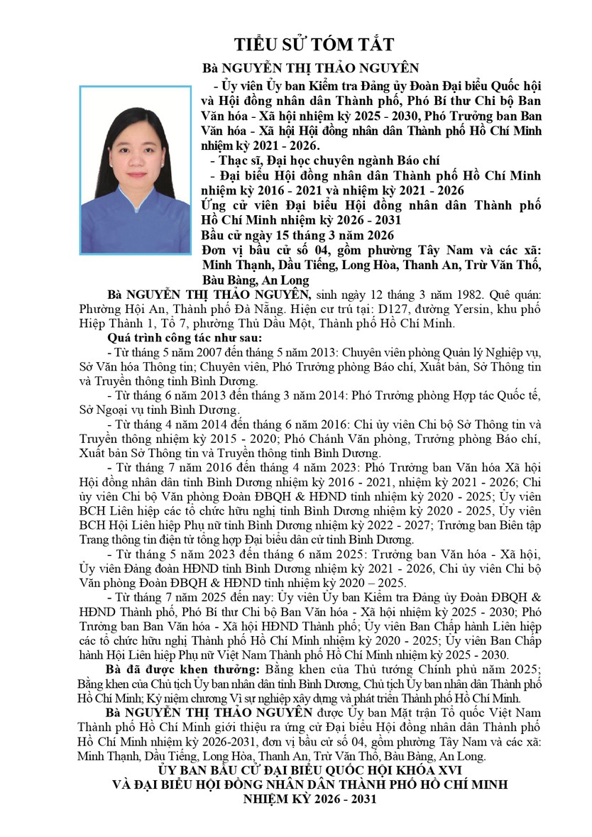 Bà Nguyễn Thị Thảo Nguyên trúng cử Đại biểu Hội đồng nhân dân TP. Hồ Chí Minh Khóa XI nhiệm kỳ 2026 - 2031 - Ảnh 1.