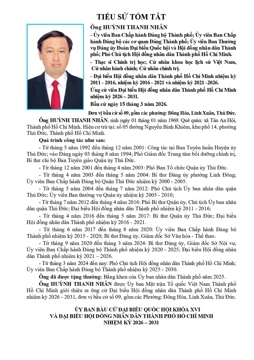 Ông Huỳnh Thanh Nhân trúng cử Đại biểu Hội đồng nhân dân TP. Hồ Chí Minh Khóa XI nhiệm kỳ 2026 - 2031 - Ảnh 1.