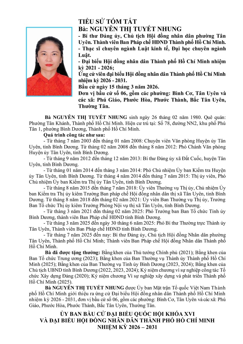 Bà Nguyễn Thị Tuyết Nhung trúng cử Đại biểu Hội đồng nhân dân TP. Hồ Chí Minh Khóa XI nhiệm kỳ 2026 - 2031 - Ảnh 1.