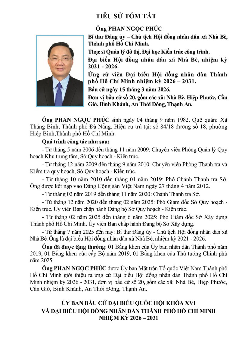 Ông Phan Ngọc Phúc trúng cử Đại biểu Hội đồng nhân dân TP. Hồ Chí Minh Khóa XI nhiệm kỳ 2026 - 2031 - Ảnh 1.
