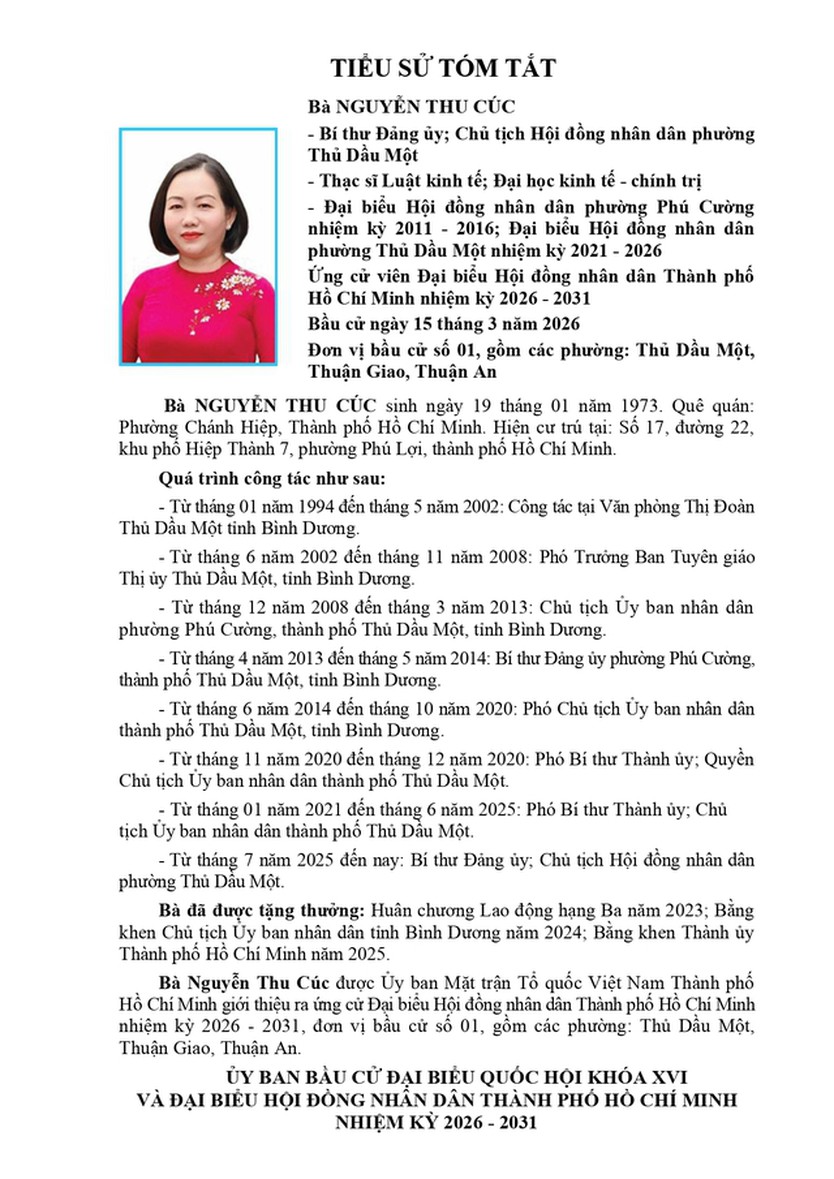 Bà Nguyễn Thu Cúc trúng cử Đại biểu Hội đồng nhân dân TP. Hồ Chí Minh Khóa XI nhiệm kỳ 2026 - 2031 - Ảnh 1.
