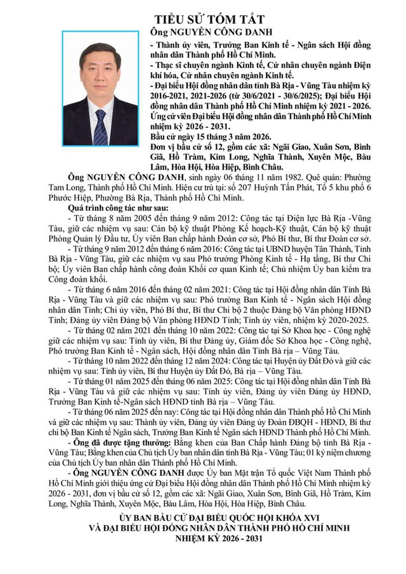 Ông Nguyễn Công Danh trúng cử Đại biểu Hội đồng nhân dân TP. Hồ Chí Minh Khóa XI nhiệm kỳ 2026 - 2031 - Ảnh 1.