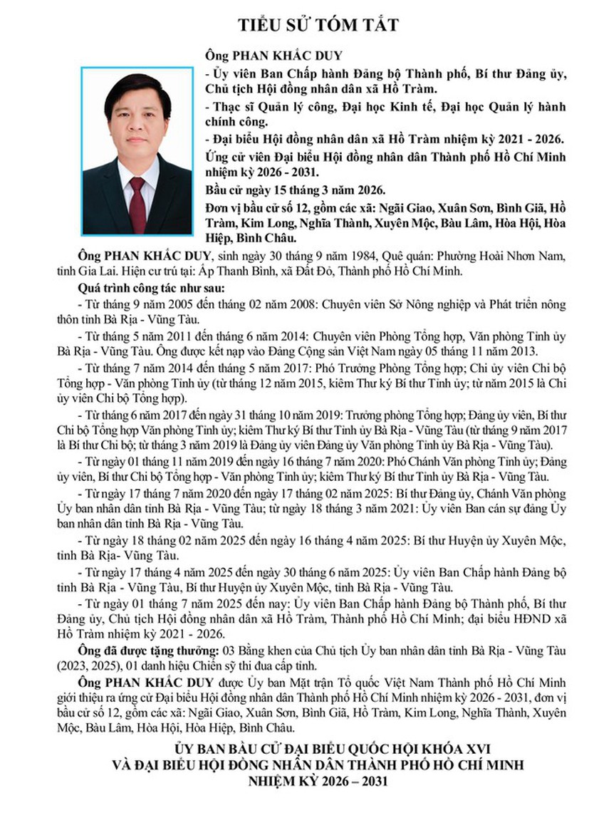 Ông Phan Khắc Duy trúng cử Đại biểu Hội đồng nhân dân TP. Hồ Chí Minh Khóa XI nhiệm kỳ 2026 - 2031 - Ảnh 1.