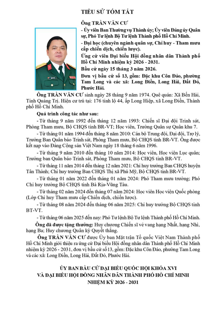 Ông Trần Văn Cư trúng cử Đại biểu Hội đồng nhân dân TP. Hồ Chí Minh Khóa XI nhiệm kỳ 2026 - 2031 - Ảnh 1.