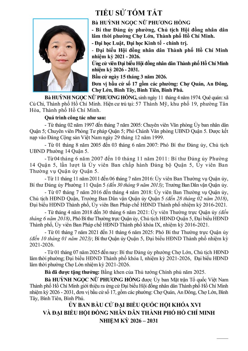 Bà Huỳnh Ngọc Nữ Phương Hồng trúng cử Đại biểu Hội đồng nhân dân TP. Hồ Chí Minh Khóa XI nhiệm kỳ 2026 - 2031 - Ảnh 2.