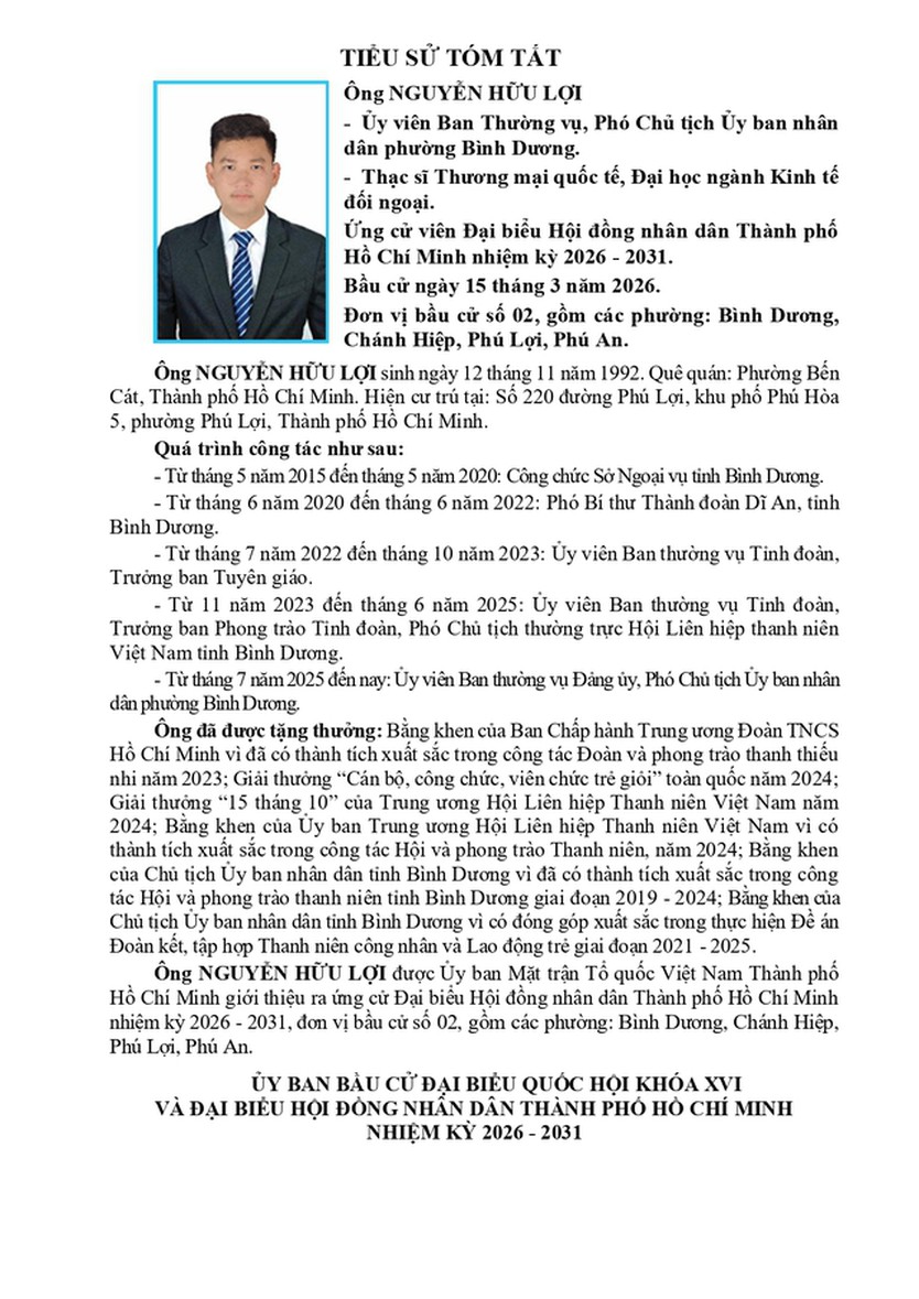 Ông Nguyễn Hữu Lợi trúng cử Đại biểu Hội đồng nhân dân TP. Hồ Chí Minh Khóa XI nhiệm kỳ 2026 - 2031 - Ảnh 1.