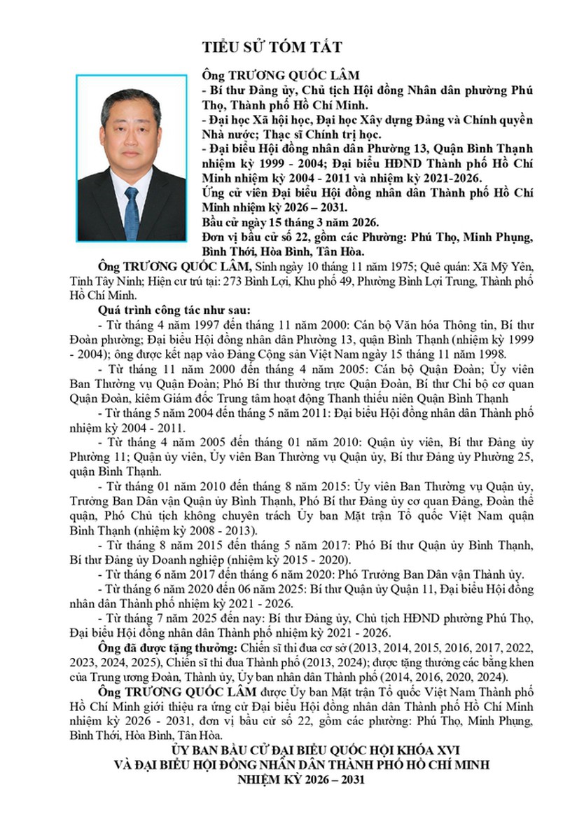 Ông Trương Quốc Lâm trúng cử Đại biểu Hội đồng nhân dân TP. Hồ Chí Minh Khóa XI nhiệm kỳ 2026 - 2031 - Ảnh 1.