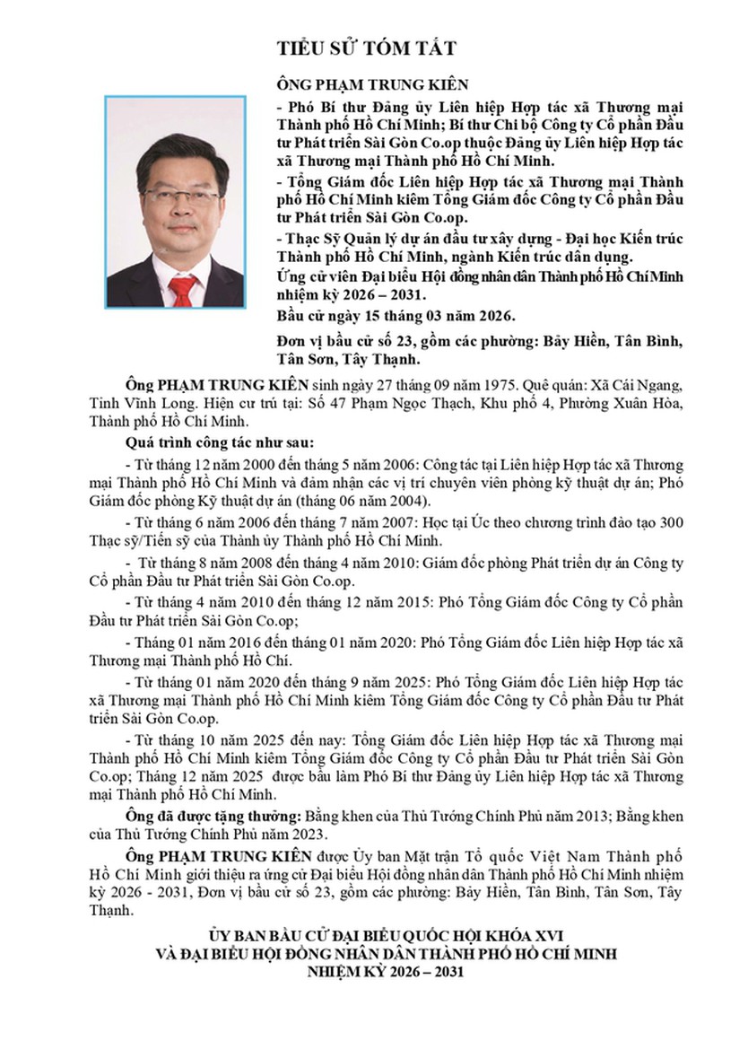Ông Phạm Trung Kiên trúng cử Đại biểu Hội đồng nhân dân TP. Hồ Chí Minh Khóa XI nhiệm kỳ 2026 - 2031  - Ảnh 1.