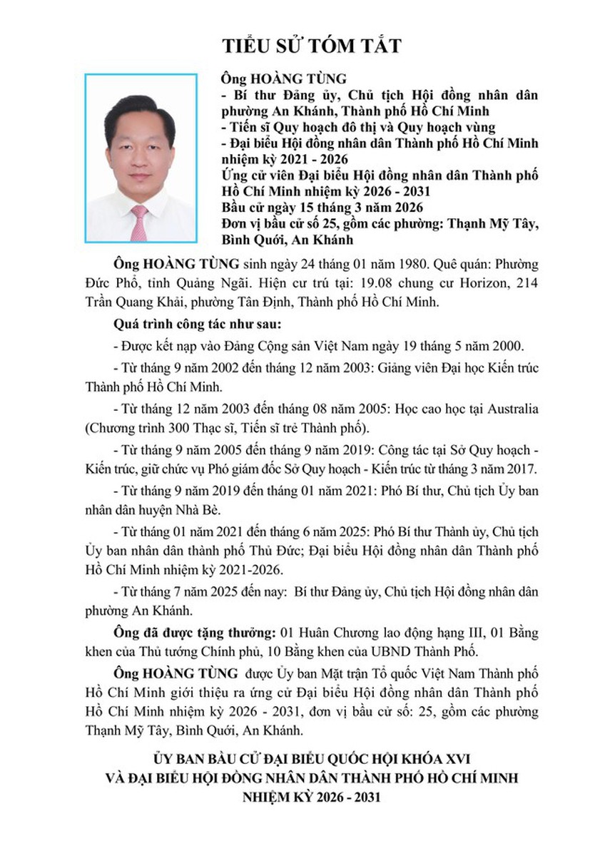 Ông Hoàng Tùng trúng cử Đại biểu Hội đồng nhân dân TP. Hồ Chí Minh Khóa XI nhiệm kỳ 2026 - 2031 - Ảnh 1.