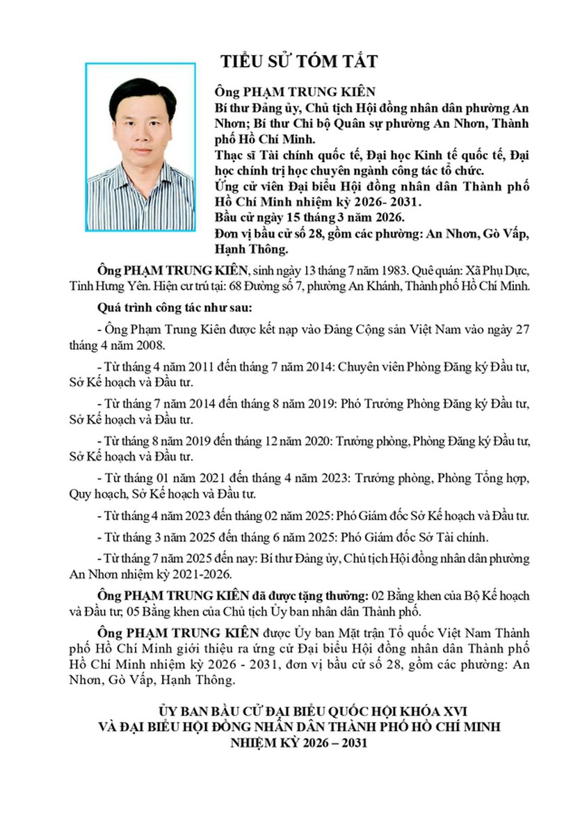Ông Phạm Trung Kiên trúng cử Đại biểu Hội đồng nhân dân TP. Hồ Chí Minh Khóa XI nhiệm kỳ 2026 - 2031 - Ảnh 1.