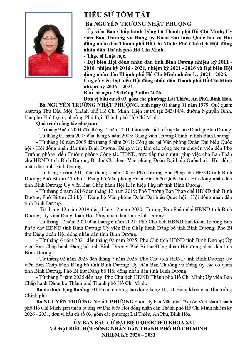 Bà Nguyễn Trường Nhật Phượng trúng cử Đại biểu Hội đồng nhân dân TP. Hồ Chí Minh Khóa XI nhiệm kỳ 2026 - 2031 - Ảnh 1.