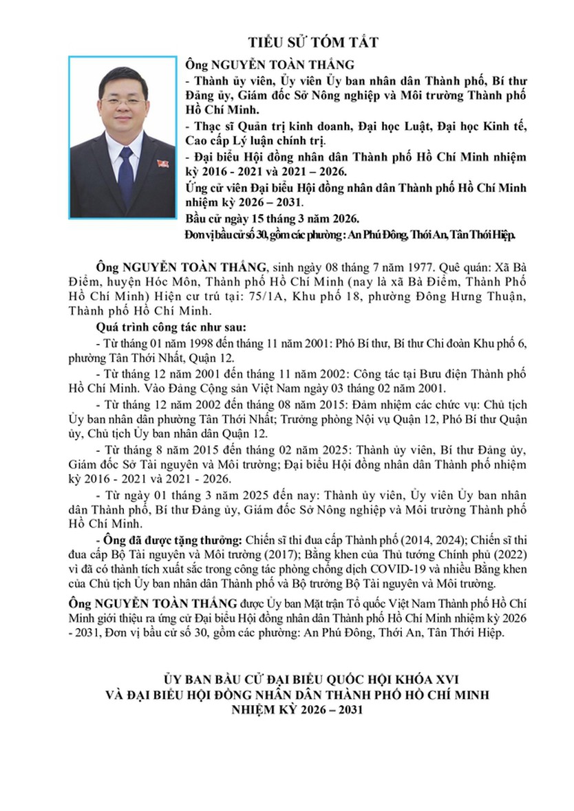 Ông Nguyễn Toàn Thắng trúng cử Đại biểu Hội đồng nhân dân TP. Hồ Chí Minh Khóa XI nhiệm kỳ 2026 - 2031 - Ảnh 1.