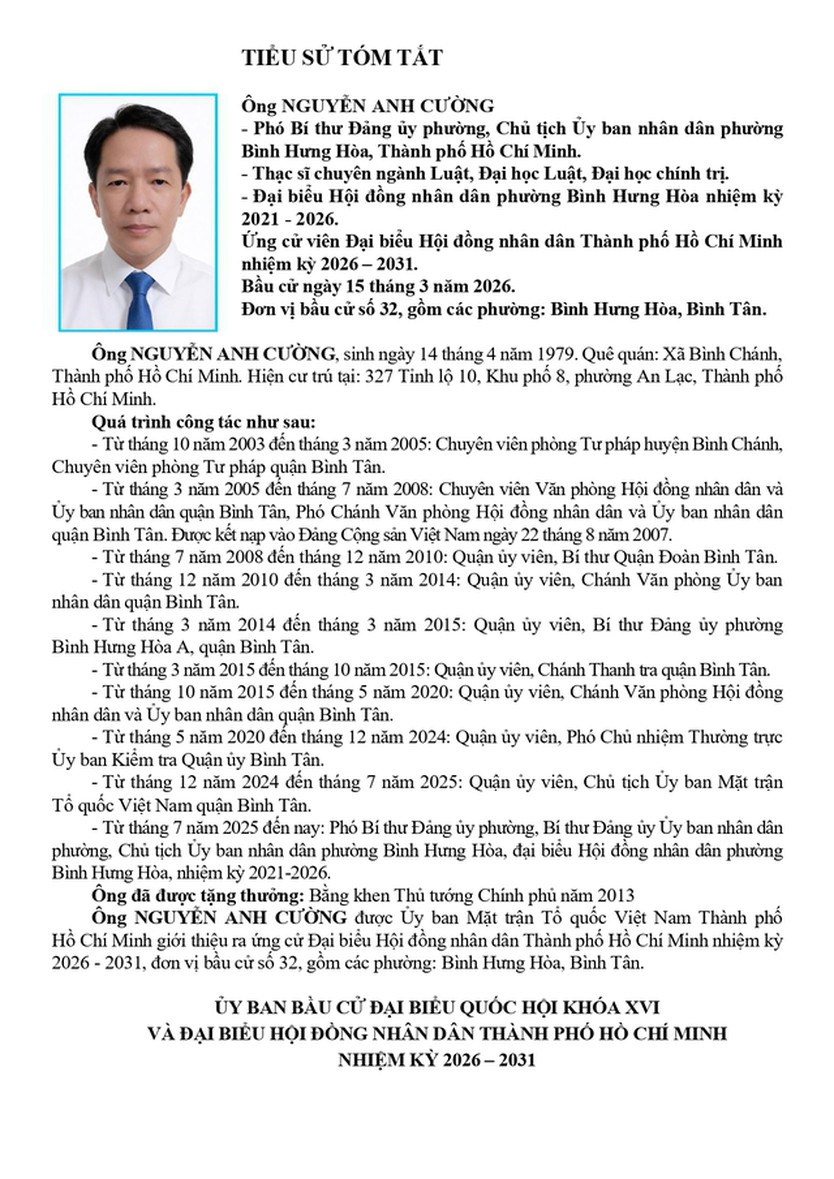 Ông Nguyễn Anh Cường trúng cử Đại biểu Hội đồng nhân dân TP. Hồ Chí Minh Khóa XI nhiệm kỳ 2026 - 2031 - Ảnh 1.