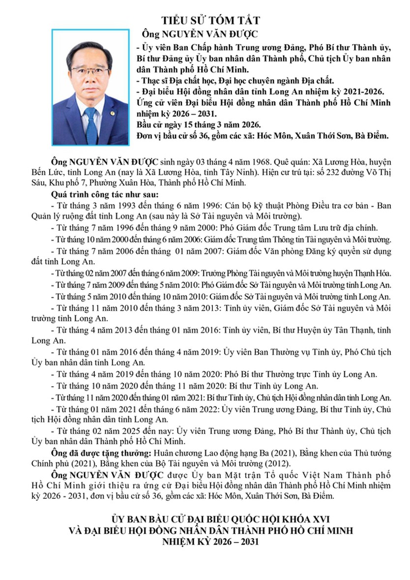 Ông Nguyễn Văn Được trúng cử Đại biểu Hội đồng nhân dân TP. Hồ Chí Minh Khóa XI nhiệm kỳ 2026 - 2031 - Ảnh 1.
