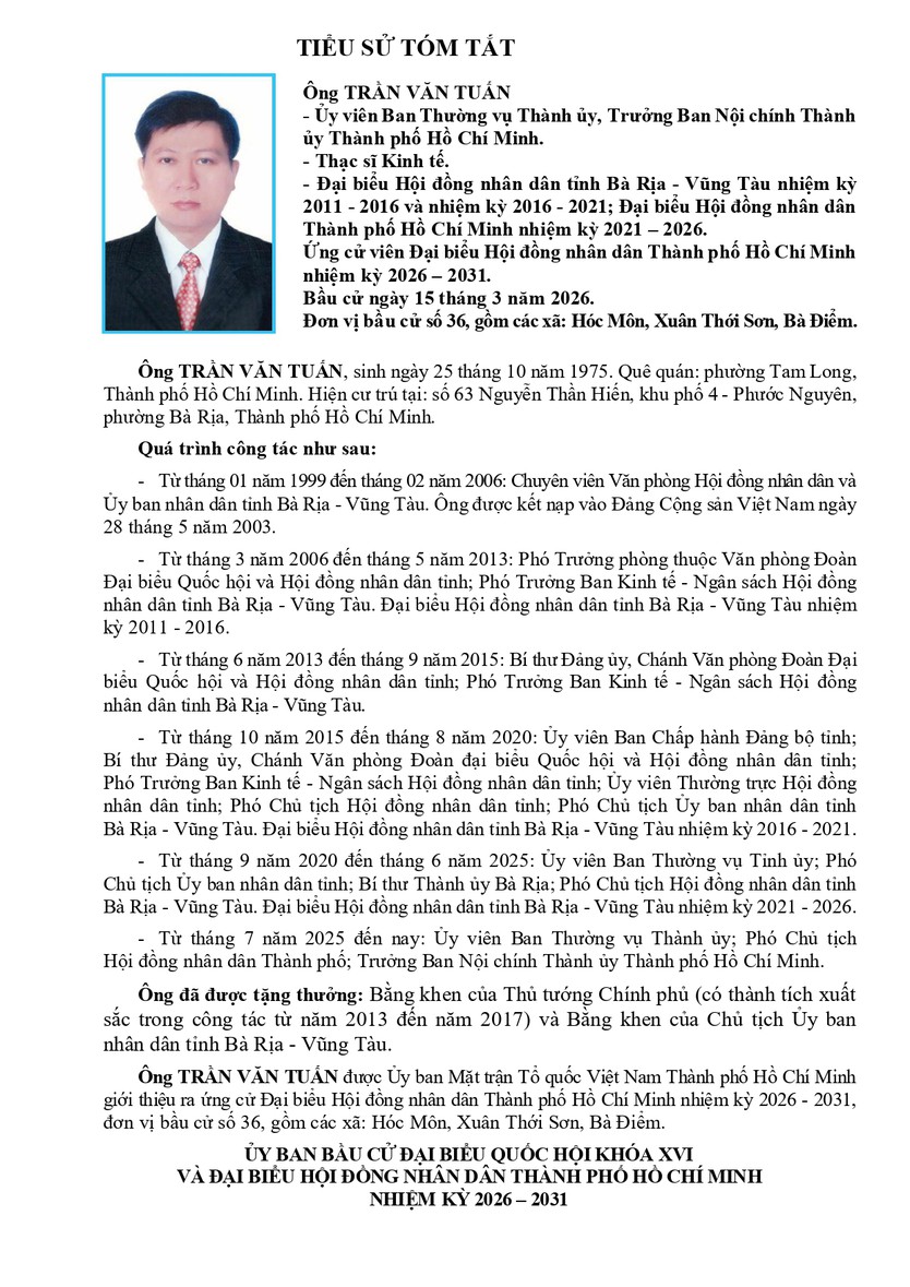 Ông Trần Văn Tuấn trúng cử Đại biểu Hội đồng nhân dân TP. Hồ Chí Minh Khóa XI nhiệm kỳ 2026 - 2031 - Ảnh 1.