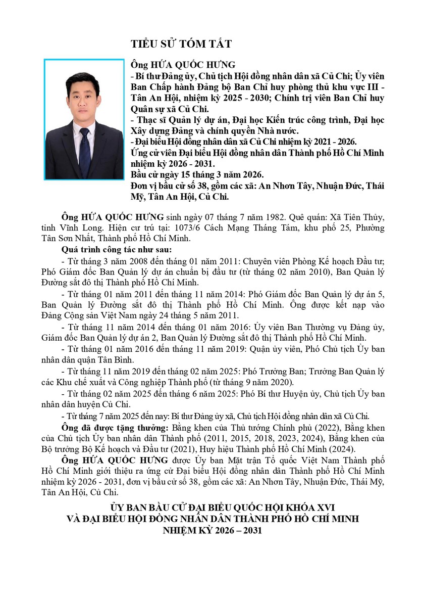 Ông Hứa Quốc Hưng trúng cử Đại biểu Hội đồng nhân dân TP. Hồ Chí Minh Khóa XI nhiệm kỳ 2026 - 2031 - Ảnh 2.