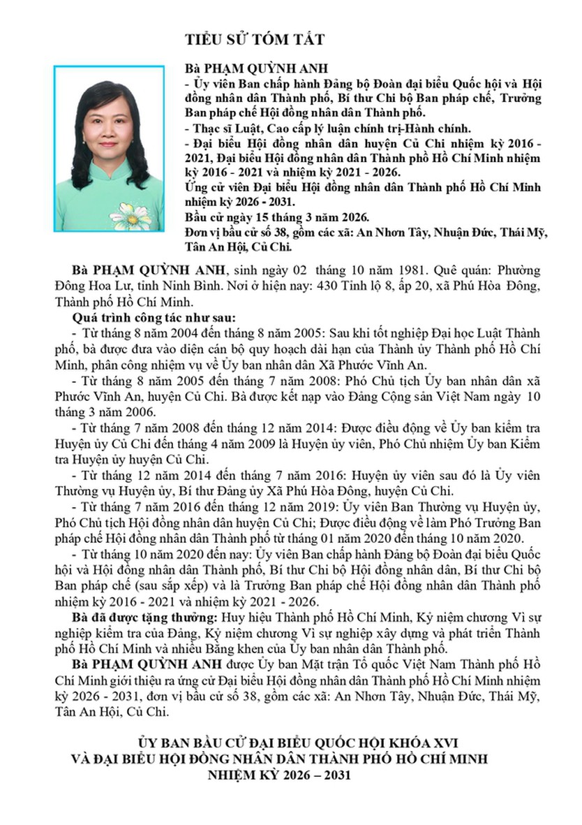 Bà Phạm Quỳnh Anh trúng cử Đại biểu Hội đồng nhân dân TP. Hồ Chí Minh Khóa XI nhiệm kỳ 2026 - 2031 - Ảnh 1.
