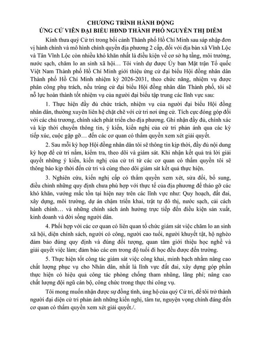 Bà Nguyễn Thị Diễm trúng cử Đại biểu Hội đồng nhân dân TP. Hồ Chí Minh Khóa XI nhiệm kỳ 2026 - 2031 - Ảnh 2.