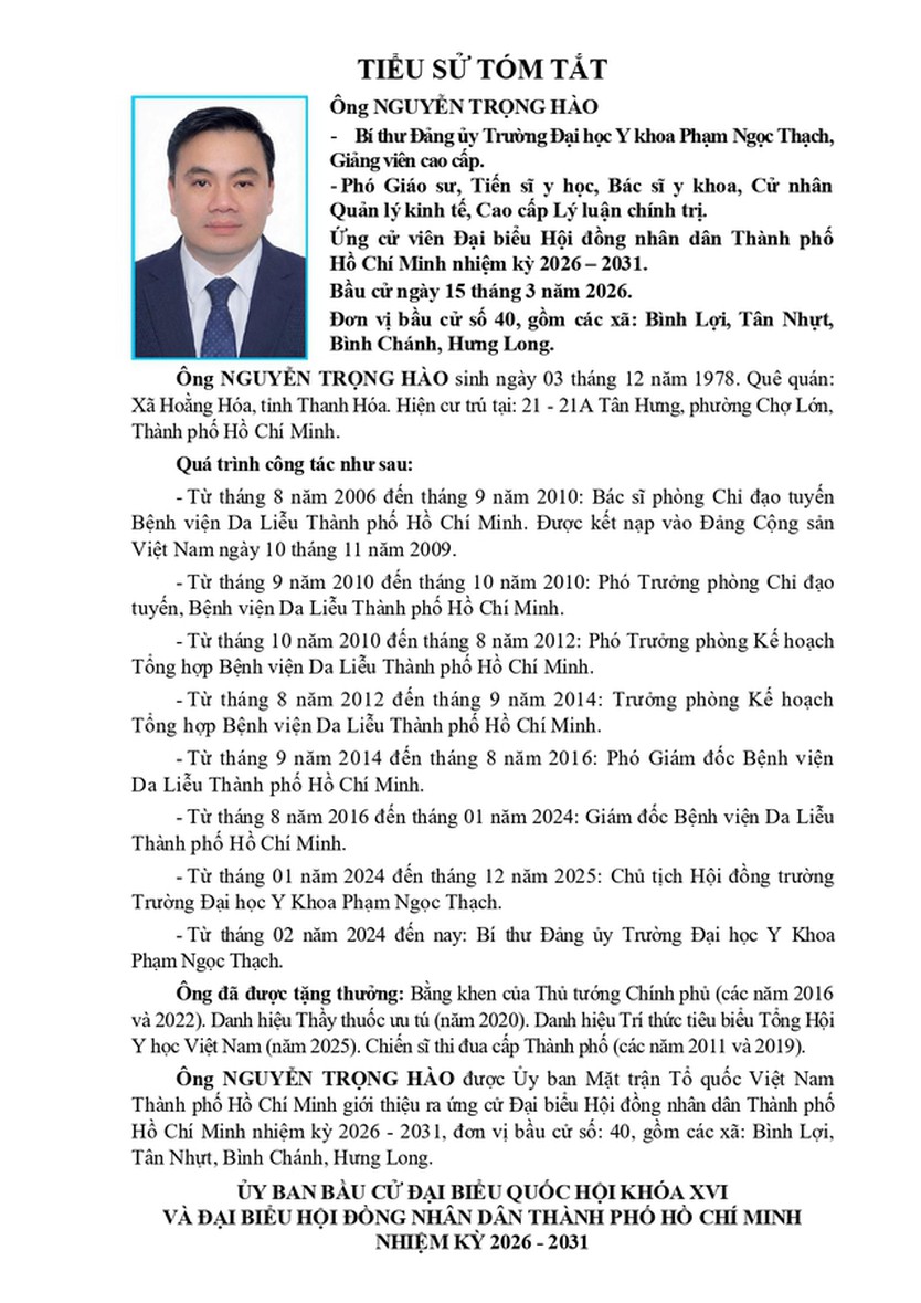  Ông Nguyễn Trọng Hào trúng cử Đại biểu Hội đồng nhân dân TP. Hồ Chí Minh Khóa XI nhiệm kỳ 2026 - 2031 - Ảnh 1.