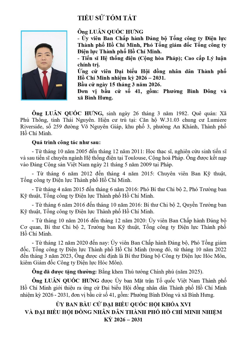 Ông Luân Quốc Hưng trúng cử Đại biểu Hội đồng nhân dân TP. Hồ Chí Minh Khóa XI nhiệm kỳ 2026 - 2031 - Ảnh 2.