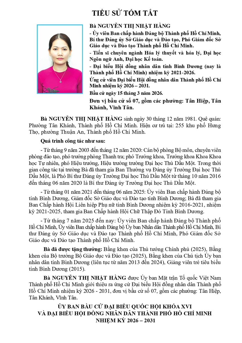 Bà Nguyễn Thị Nhật Hằng trúng cử Đại biểu Hội đồng nhân dân TP. Hồ Chí Minh Khóa XI nhiệm kỳ 2026 - 2031 - Ảnh 1.