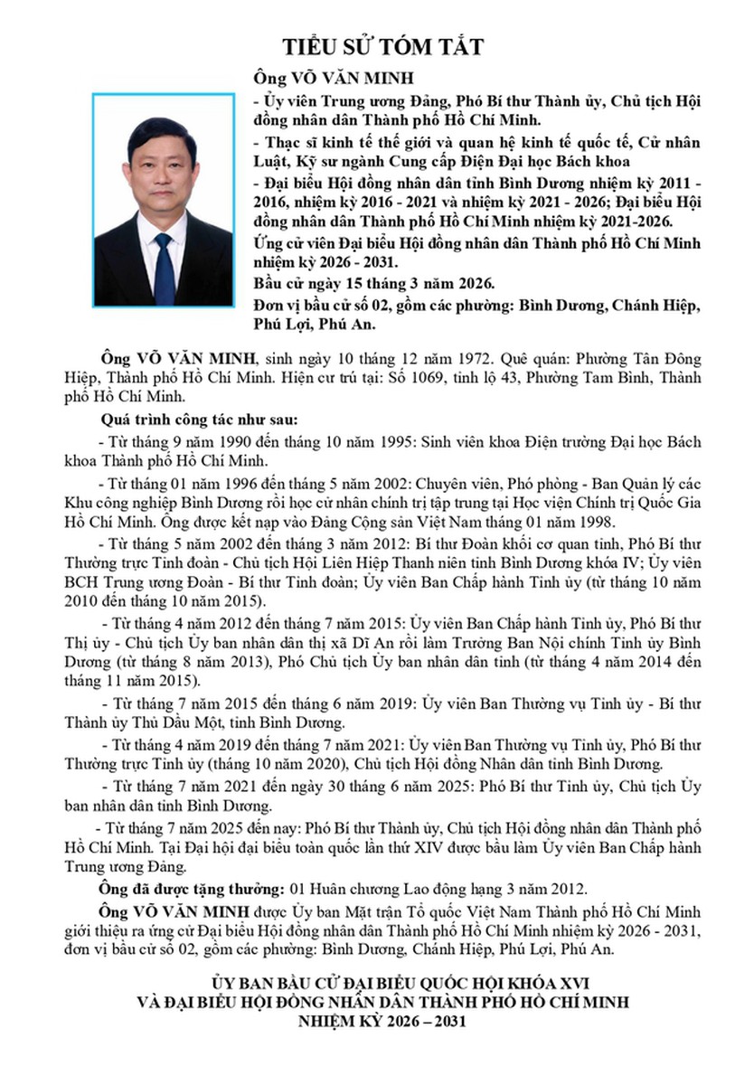 Ông Võ Văn Minh trúng cử Đại biểu Hội đồng nhân dân TP. Hồ Chí Minh Khóa XI nhiệm kỳ 2026 - 2031 - Ảnh 1.