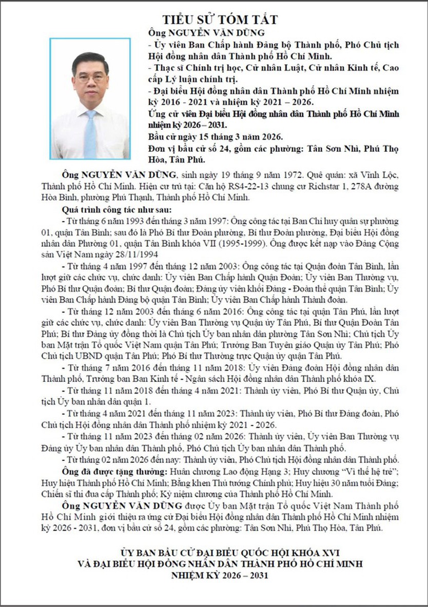 Ông Nguyễn Văn Dũng trúng cử Đại biểu Hội đồng nhân dân TP. Hồ Chí Minh Khóa XI nhiệm kỳ 2026 - 2031 - Ảnh 1.