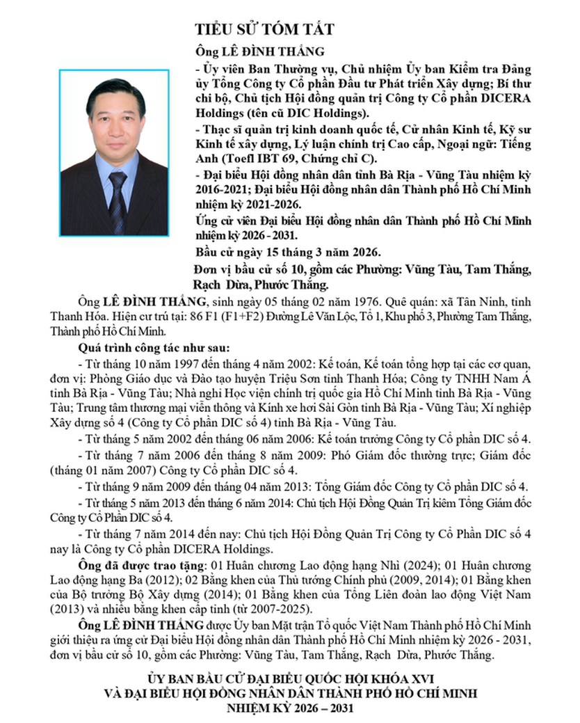 Ông Lê Đình Thắng trúng cử Đại biểu Hội đồng nhân dân TP. Hồ Chí Minh Khóa XI nhiệm kỳ 2026 - 2031 - Ảnh 1.