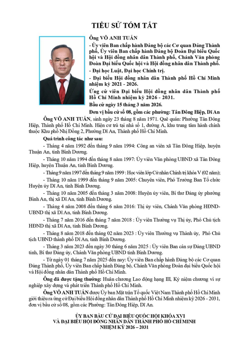 Ông Võ Anh Tuấn trúng cử Đại biểu Hội đồng nhân dân TP. Hồ Chí Minh Khóa XI nhiệm kỳ 2026 - 2031 - Ảnh 1.