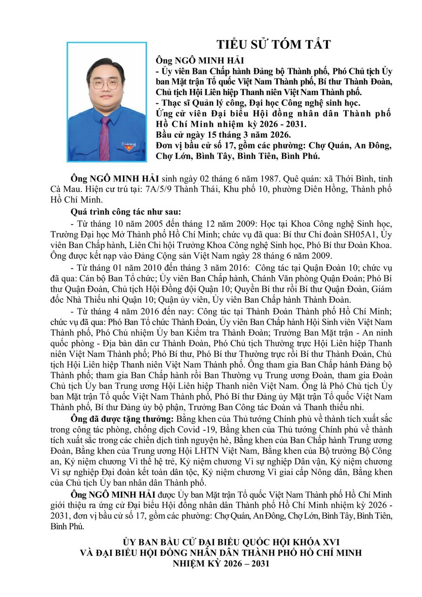 Chương trình hành động Ứng cử viên Đại biểu Hội đồng nhân dân TP. Hồ Chí Minh Khóa XI XXX - Ảnh 1.