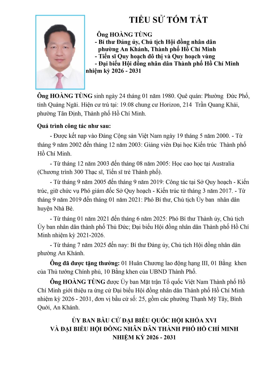 Tóm tắt tiểu sử ông Hoàng Tùng - Trưởng Ban Đô thị HĐND TP. Hồ Chí Minh khóa XI- Ảnh 1.