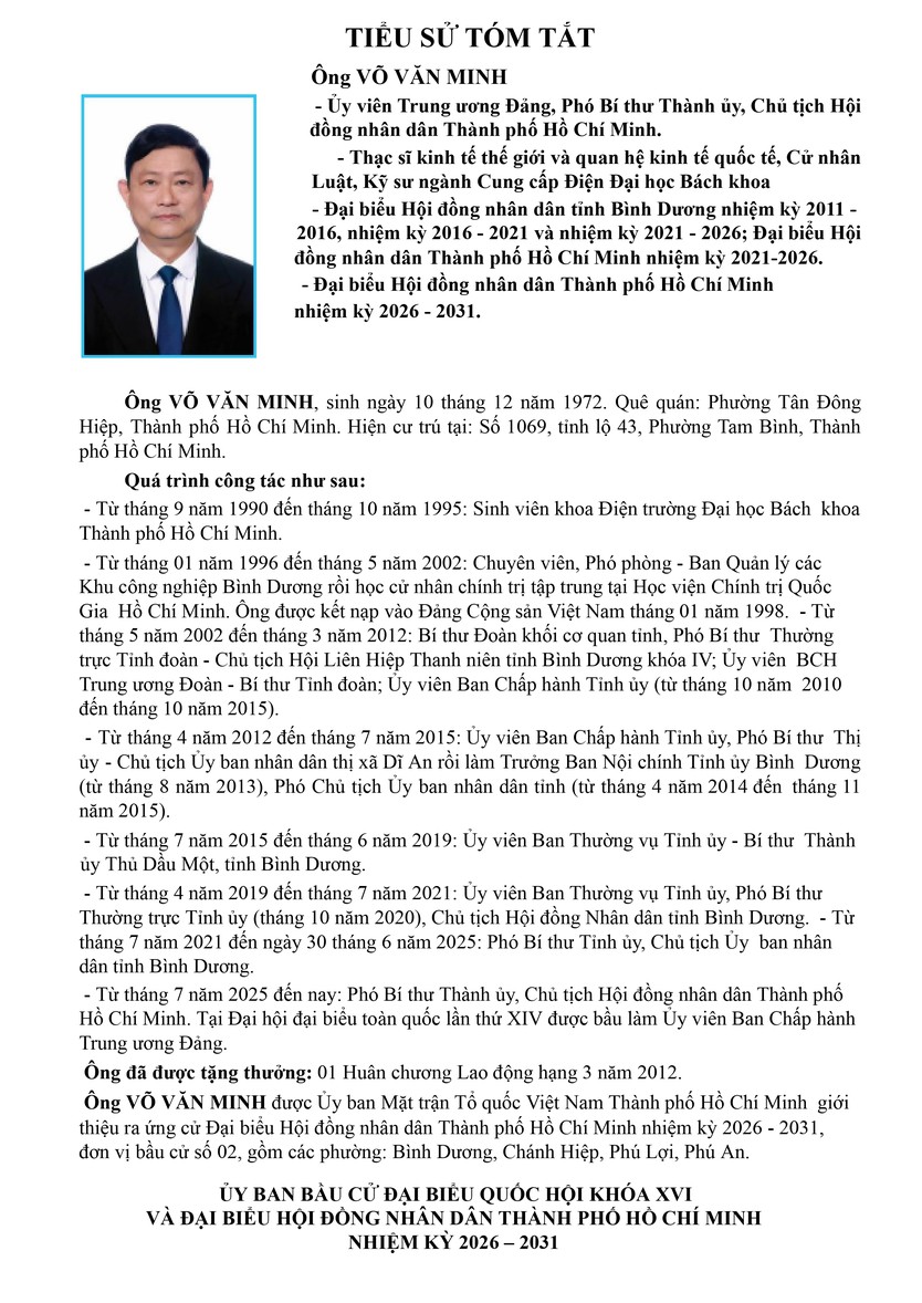 Tóm tắt tiểu sử ông Võ Văn Minh - Chủ tịch Hội đồng nhân dân TP. Hồ Chí Minh Khóa XI- Ảnh 1.