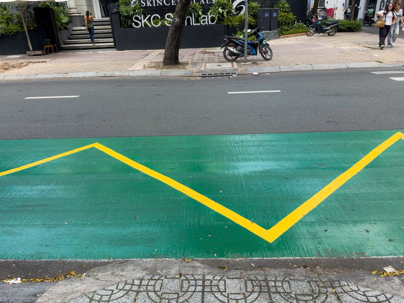 TP. Hồ Chí Minh: Xuất hiện hàng loạt dải sơn màu xanh lạ mắt trên đường phố - Ảnh 3.
