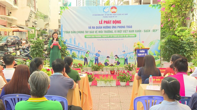 Phường Thạnh Mỹ Tây phát động phong trào chung tay bảo vệ môi trường, xây dựng đô thị xanh - sạch - đẹp - Ảnh 1.