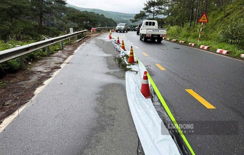 Đèo Mimosa - cửa ngõ phía Nam vào Đà Lạt xuất hiện vết nứt giữa đường dài 50m - Ảnh 1.